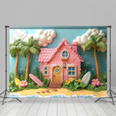 Lofaris Pink House Coconut Tree Summer Photo Backdrop